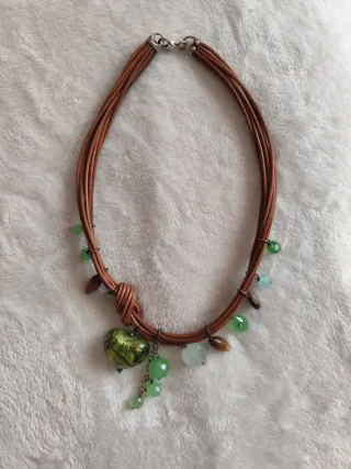 Collar cuero con abalorios cristal