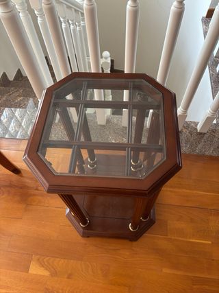 Mesa auxiliar cristal y madera corte clásico