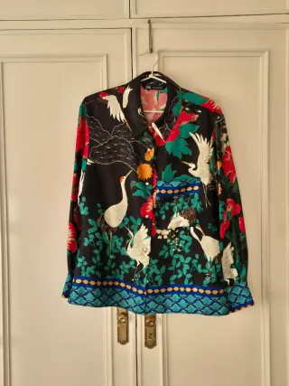 Blusa Zara Satén Estampada Multicolor