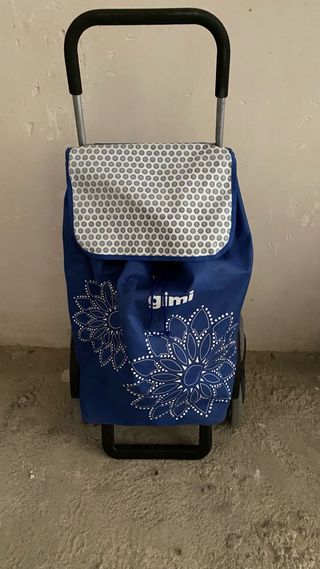 Carro de la compra azul con ruedas