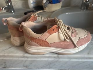 Zapatillas deportivas beige y rosa talla 41