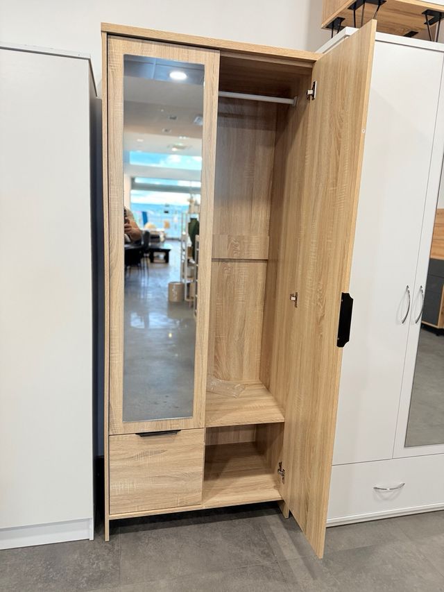 Armario 2 puertas blanco y roble