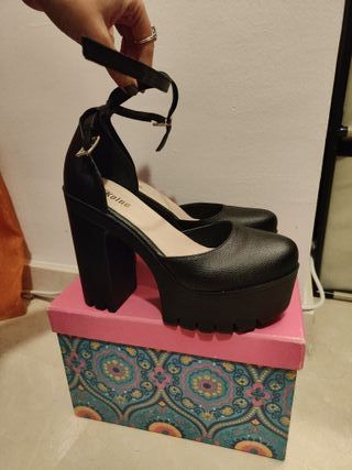 Zapatos tacón plataforma negros 37
