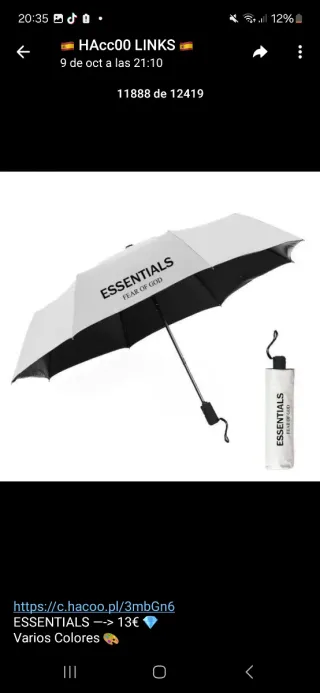 Paraguas ESSENTIALS Negro y Blanco 