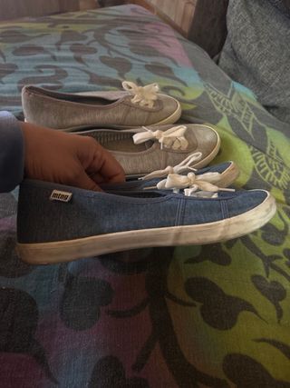 2xZapatillas Mustang Talla 39 Mujer Niña Gris Azul