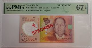 Billete Cabo Verde 200 Escudos 2014 SPECIMEN