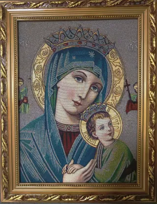 Cuadro Virgen y Niño Tela Vintage