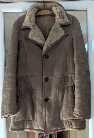 Chaquetón Piel Vuelta Beige/Marrón