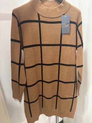 Vestido de punto Ray cuadros marrón y negro