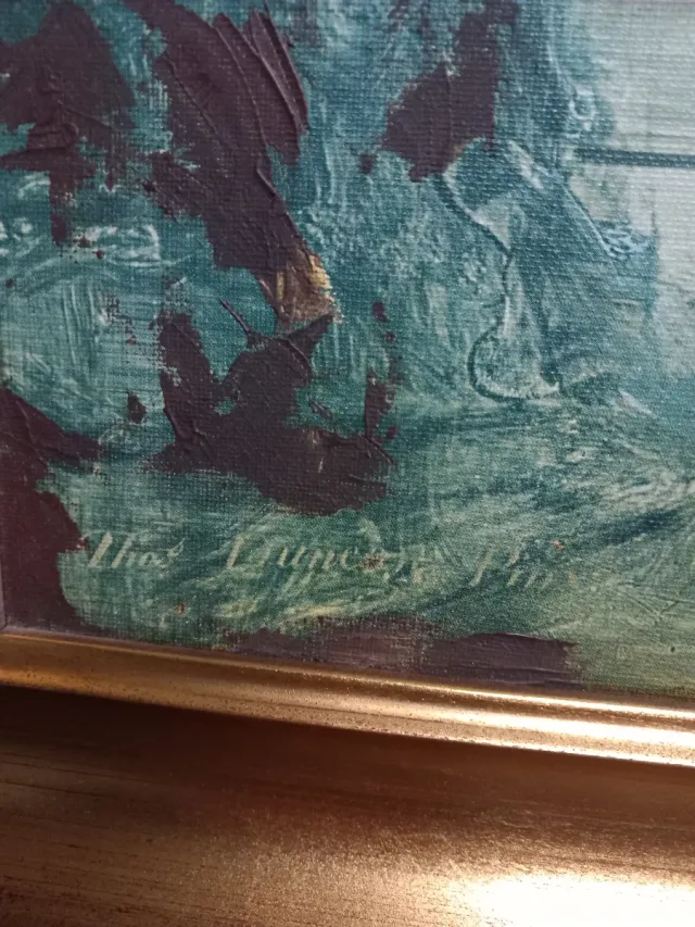 Cuadro al óleo Mujer y perro