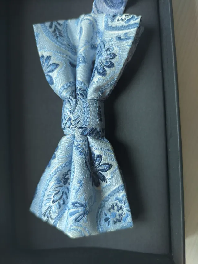 Pajarita de seda azul y plateada