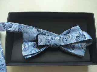 Pajarita de seda azul y plateada