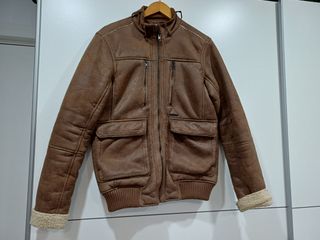 Abrigo borrego marrón y beige