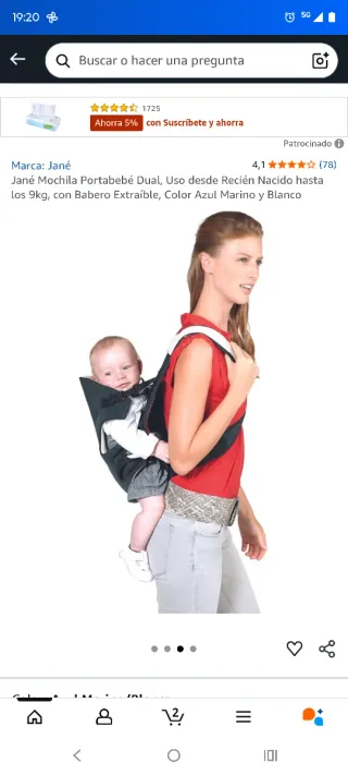 Mochila Porta Bebé Jane Azul y Blanca