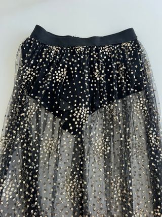 Falda tul negra larga lunares dorados