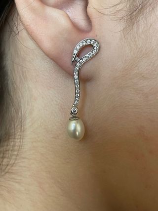 Pendientes Oro Blanco Perlas y Circonitas