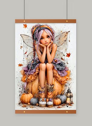 Little Fairy Candles Pumpkins Decorative Poster