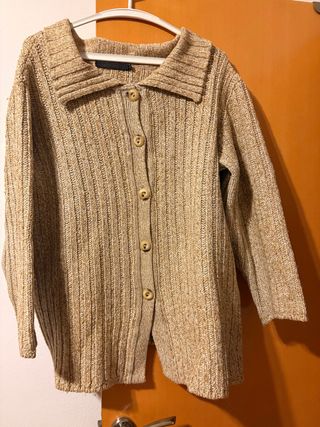 Chaqueta de punto grueso beige mujer