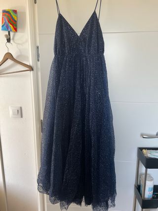 Vestido Rocio Osorno Azul Eléctrico Brillo