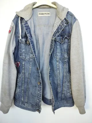 Giacca denim con cappuccio – Vintage streetwear L