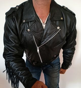 Cazadora de flecos trampera cuero auténtico M 