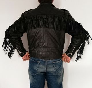 Cazadora de flecos trampera cuero auténtico M 