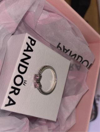 Anillo Pandora Lazo Rosa Plata Brillante