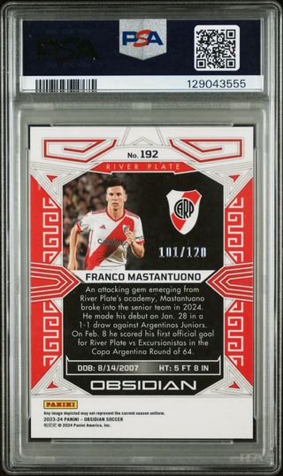 Card Obsidian Franco Mastantuono RC PSA 9 /120