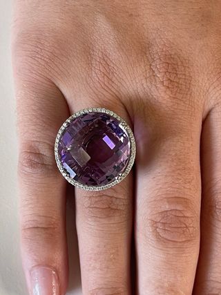 Sortija Oro Blanco Amatista y Diamantes