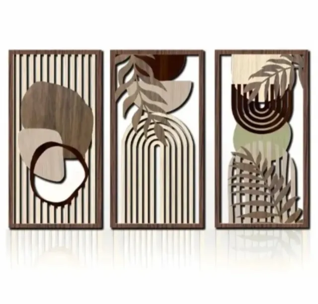 3 Adornos de Madera Beige y Marrón