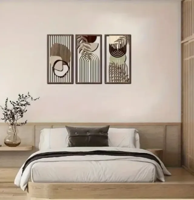 3 Adornos de Madera Beige y Marrón