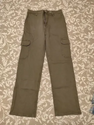 Pantalón cargo mujer verde militar, talla 36