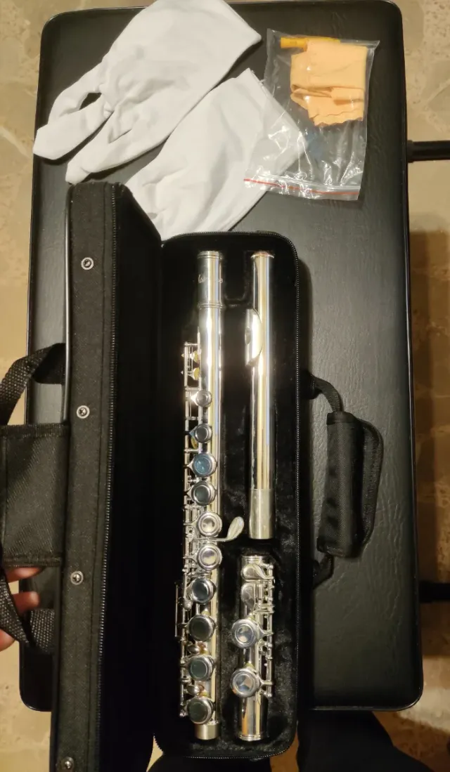 Flauta travesera plateada. 