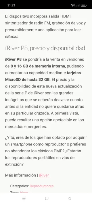 Reproductor Mp5 Iriver P8 Blanco