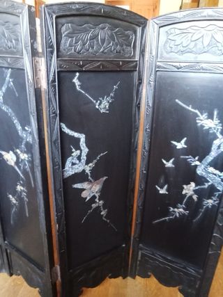 Biombo oriental antiguo madera y nácar