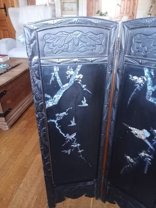 Biombo oriental antiguo madera y nácar