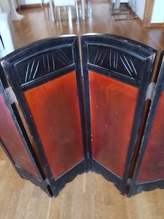 Biombo oriental antiguo madera y nácar