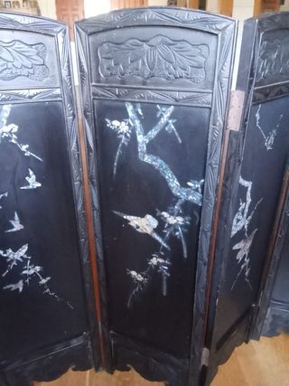 Biombo oriental antiguo madera y nácar