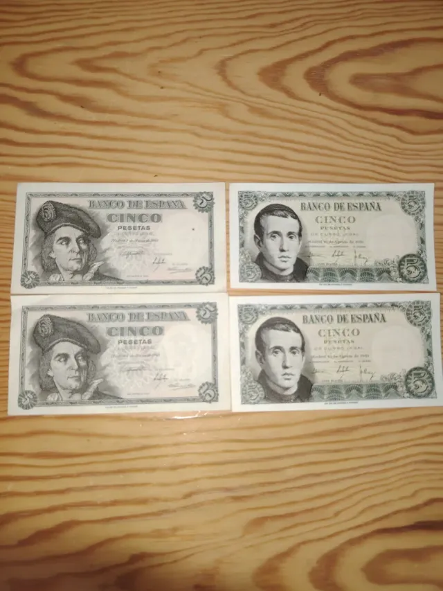 Lote 4 Billetes 5 Pesetas Correlativos