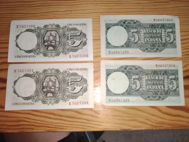 Lote 4 Billetes 5 Pesetas Correlativos