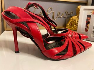 Sandalias Zara Piel Tiras Tacón Rojo