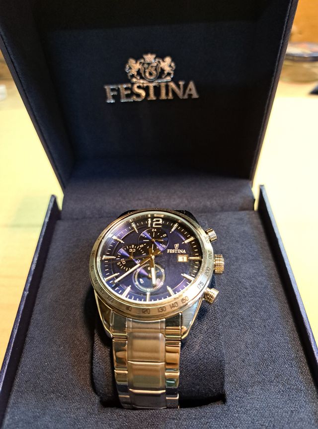Orologio Festina Uomo Acciaio Cronografo Blu Oro
