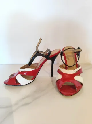 Sandalias Zara Tacon Rojo Blanco Talla 37