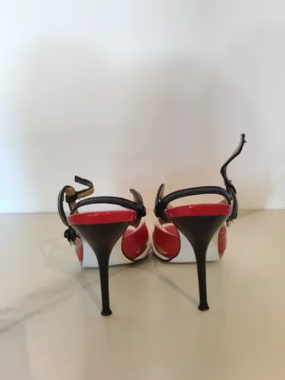 Sandalias Zara Tacon Rojo Blanco Talla 37