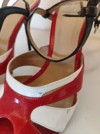 Sandalias Zara Tacon Rojo Blanco Talla 37