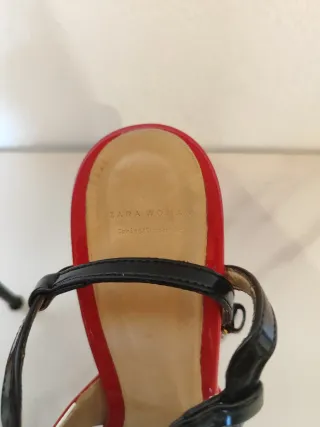 Sandalias Zara Tacon Rojo Blanco Talla 37