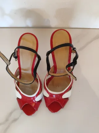 Sandalias Zara Tacon Rojo Blanco Talla 37
