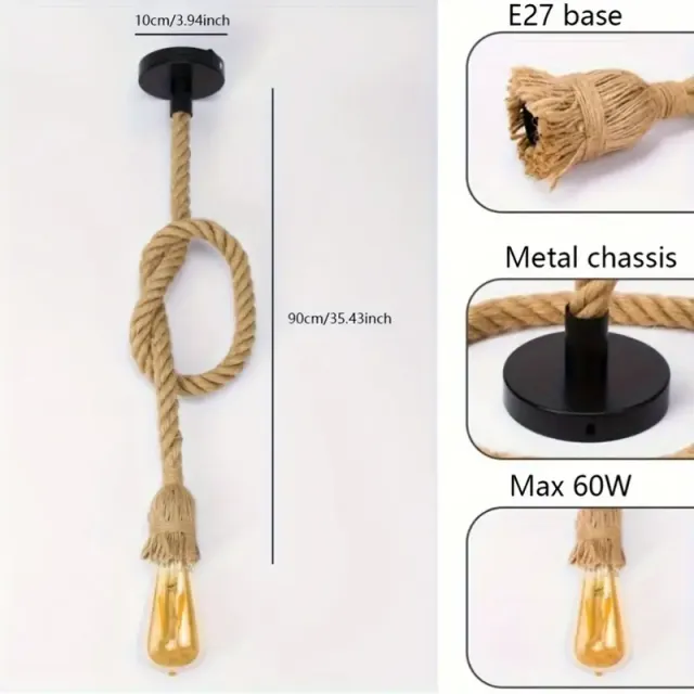 Lampara de techo colgante basica cuerda yute 90cm