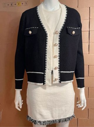 Traje Tweed Zara bicolor estilo Chanel