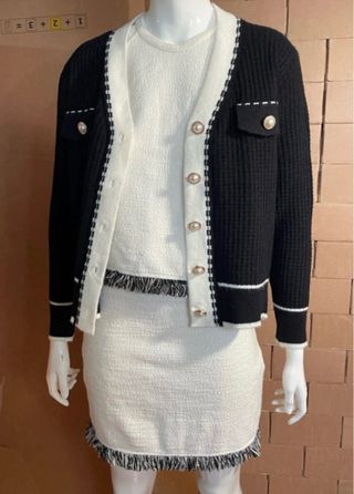Traje Tweed Zara bicolor estilo Chanel
